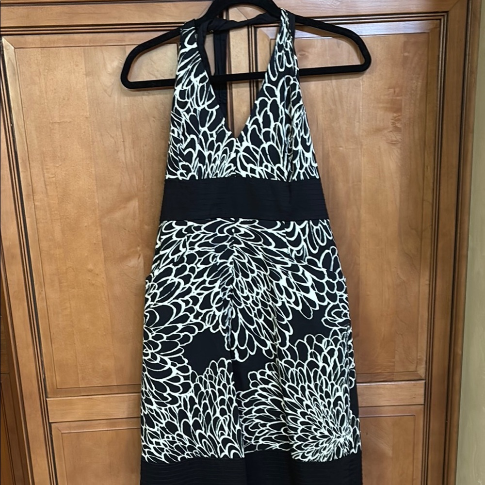 Black and White Sleeveless Halter Cocktail Dress